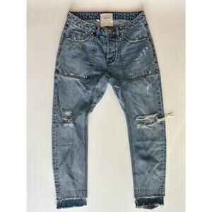 One X One Teaspoon Saints Low Waist Baggy Jeans Distressed Cuffed Size 26